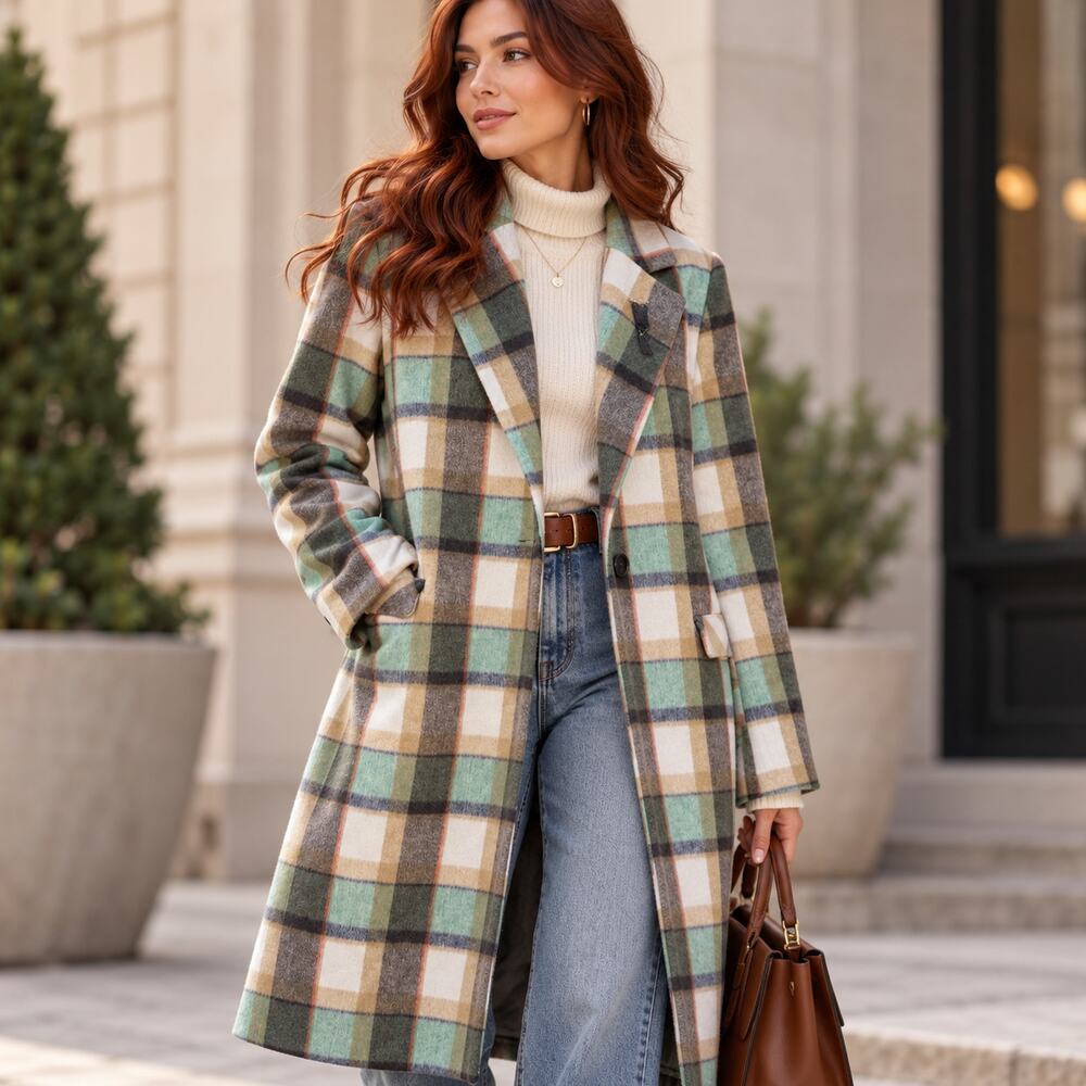 ANTHROPOLOGIE x SCOTCH & SODA Single Breasted Plaid Coat Green Sz XS $348
